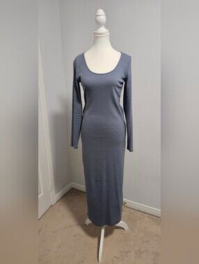 George Slate Blue Scoop Neck Long Sleeve Maxi Dress